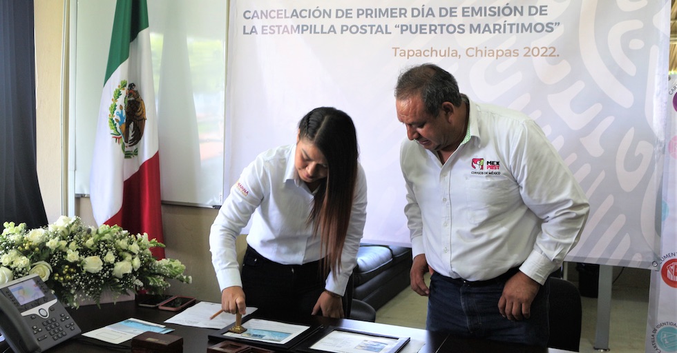 Puerto Chiapas participa en ceremonia de cancelación de sello postal 'Puertos Marítimos'